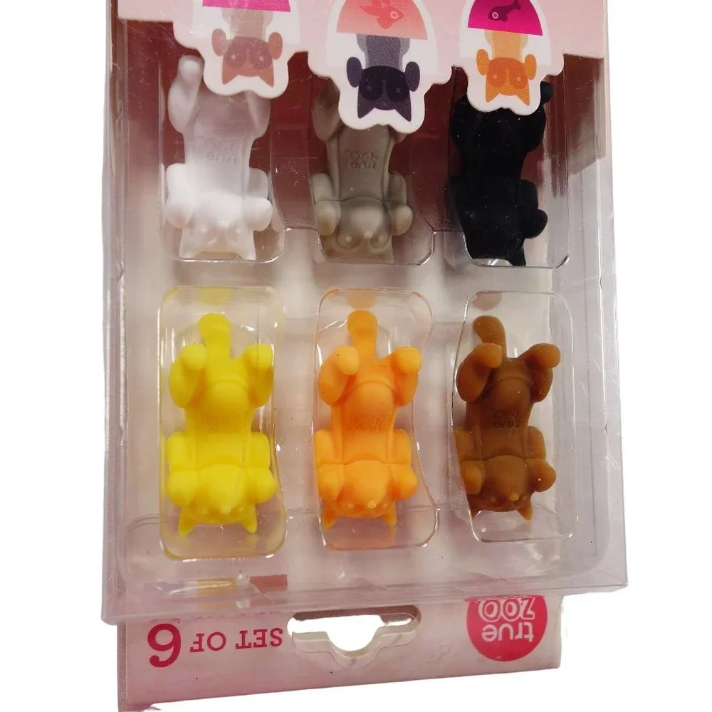 True Zoo Paws Off Set of 6 Kittens Silicone Wine Glass Markers Different‎ Colors